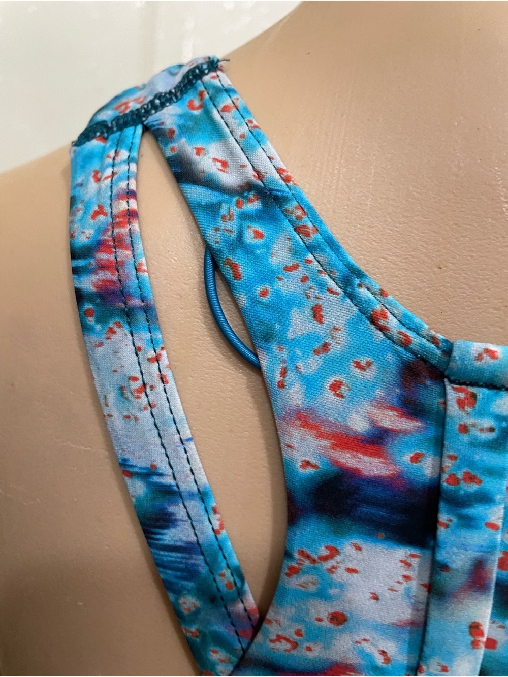 Blue Patterned Racerback Sports Bra Top - Picture 7 of 16